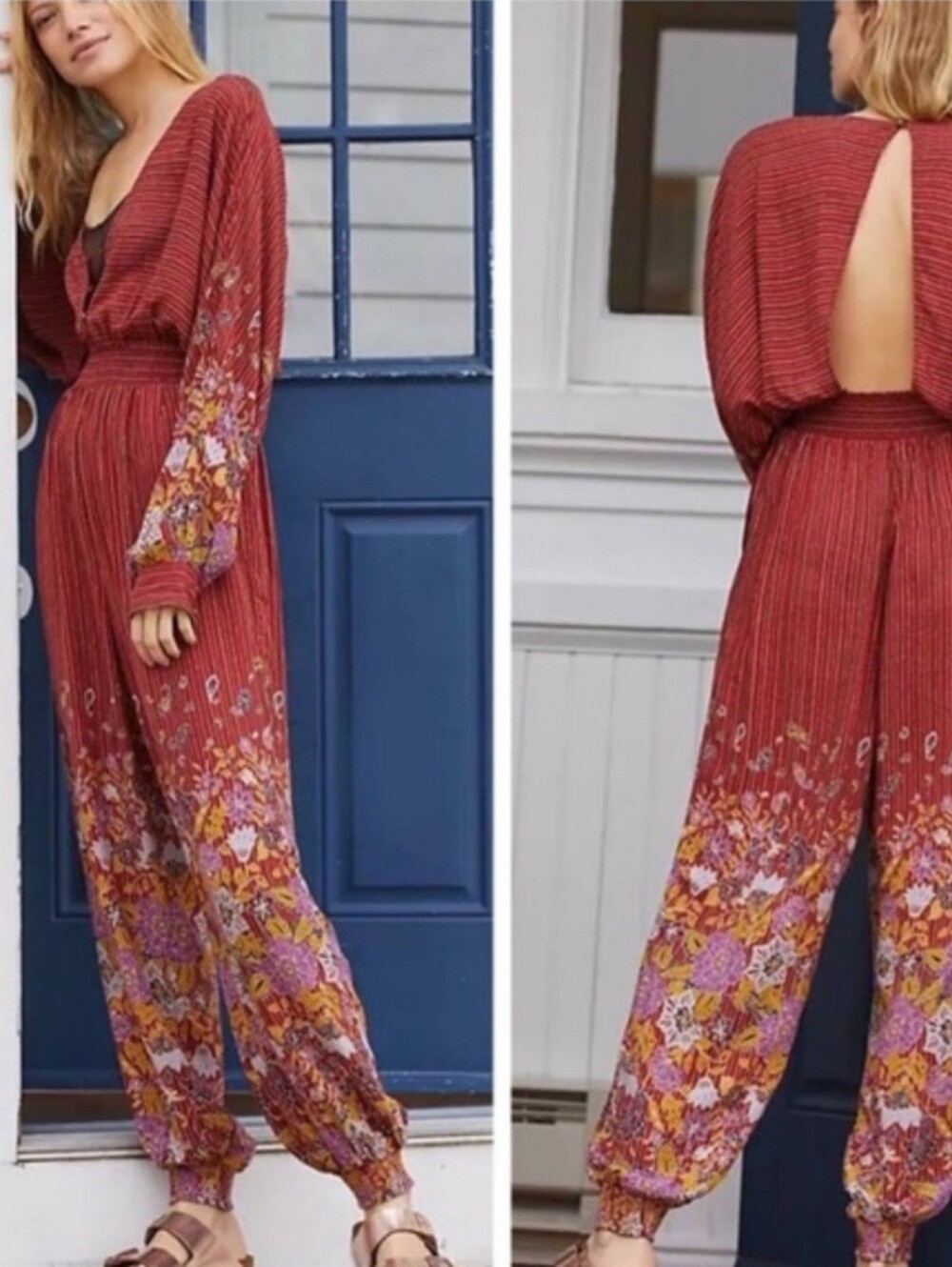Anthropologie Breezy Open Back Jumpsuit Size M